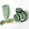 Sage Green round plastic container gardens in sets of 3 with straps and tape